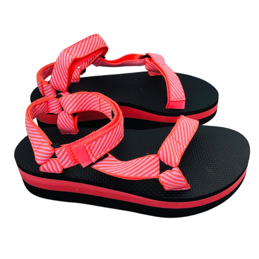 Teva Flatform Universal Platform Sandals Women's 9 Black Orange Candy Stripes